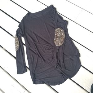 S  Sequins on elbows black top